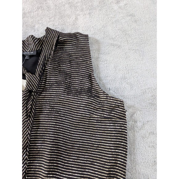 Lafayette 148 Silk Blouse Womens M Black Gold Stripe Sleeveless Bow Luxury - Picture 5 of 11